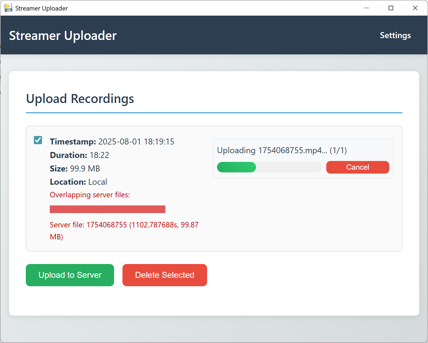 Streamer Uploader Interface